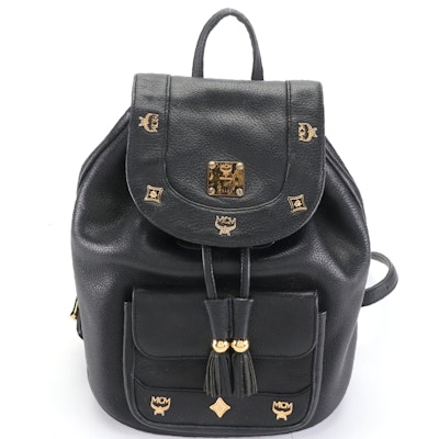 MCM Small Backpack Purse in Black Grained Leather
