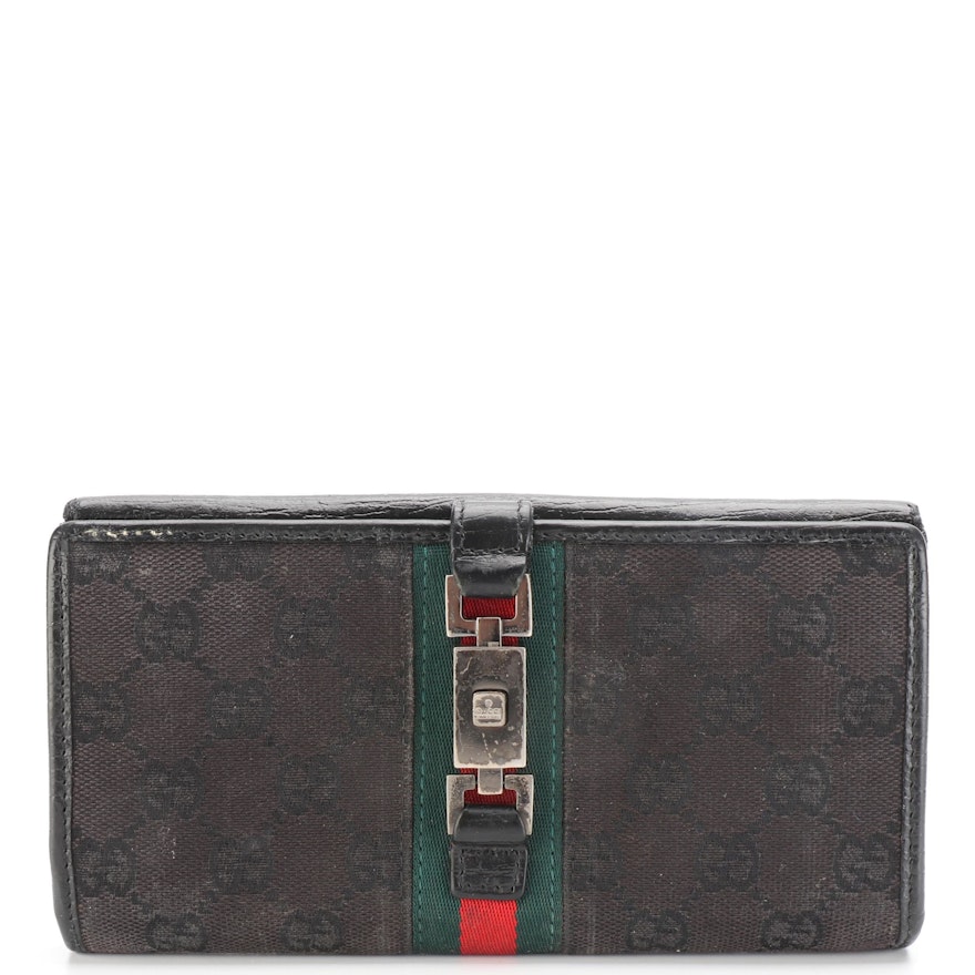 Gucci Black GG Web Strap Canvas and Leather Wallet