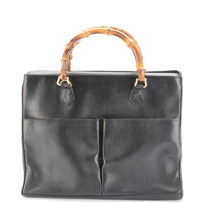 Gucci Bamboo Black Leather Tote Bag