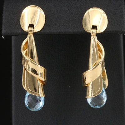 18K Swiss Blue Topaz Spiral Earrings
