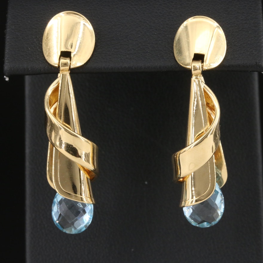 18K Swiss Blue Topaz Spiral Earrings