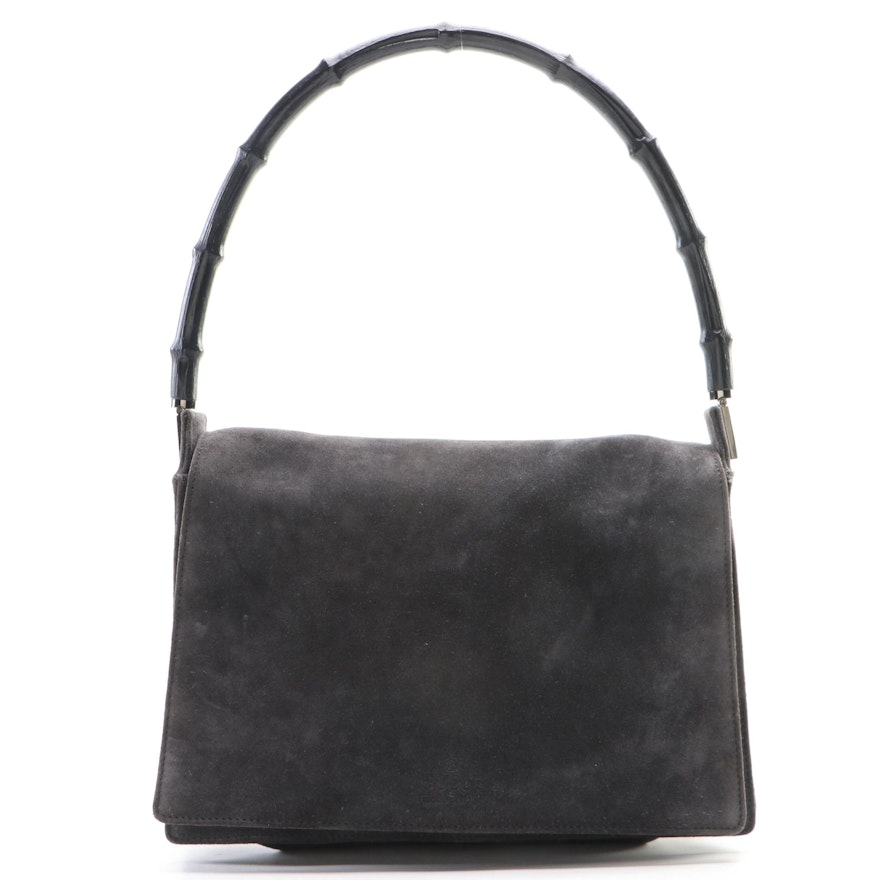 Gucci Bamboo Shoulder Bag in Charcoal Gray Suede