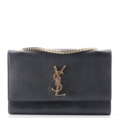 Saint Laurent "YSL" Flap Front Crossbody in Black Textured Leather