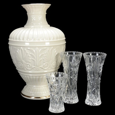 Lenox Athenian Collection Porcelain Vase and Cut Crystal Vases