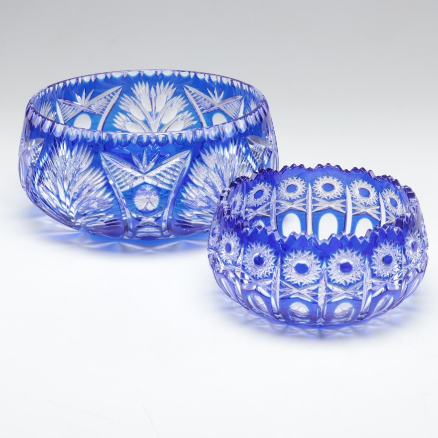 Bohemian Cobalt Cut-To-Clear and Avitra Crystal Centerpiece Bowls