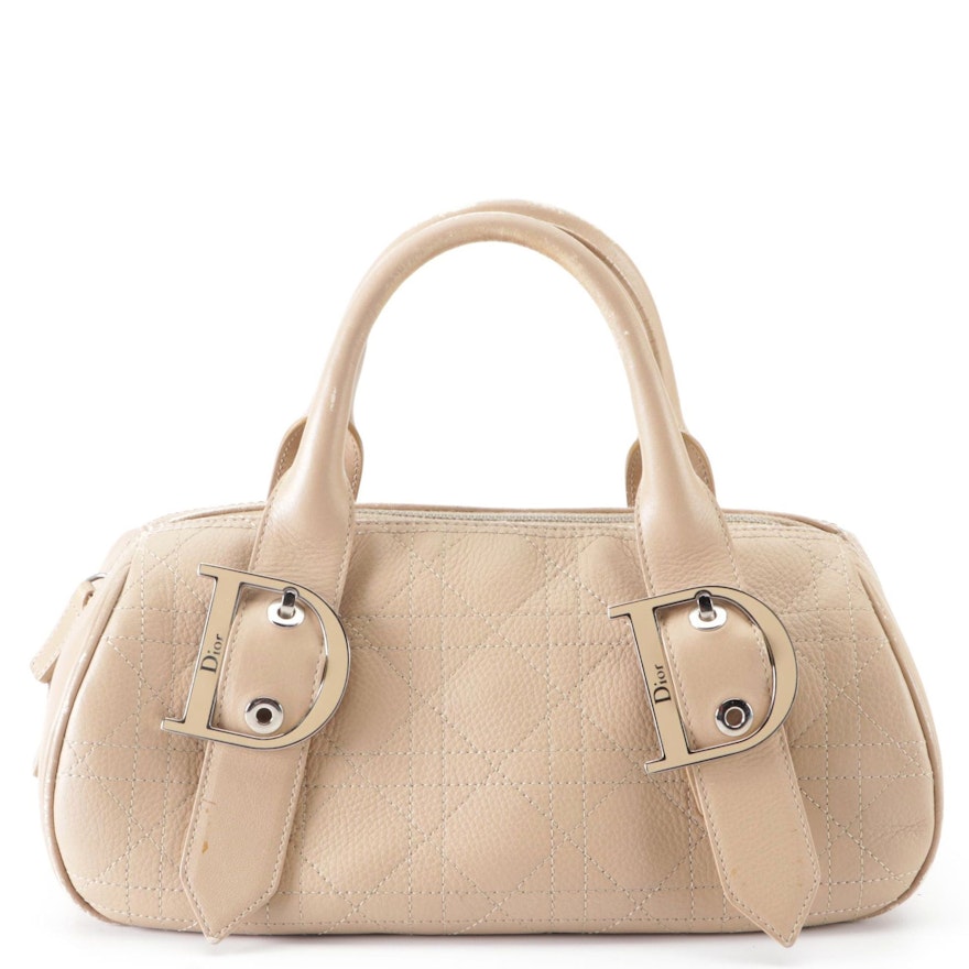 Christian Dior Cannage D Buckle Leather Bowler Handbag