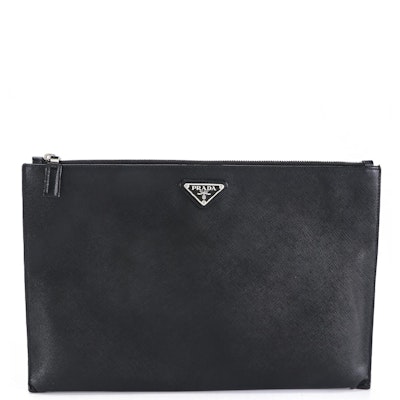 Prada Contenitor Zip Case in Black Saffiano Leather with Box