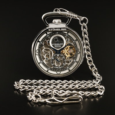 Stuhrling Original Skeletonized Dual Time Pocket Watch
