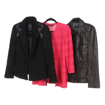 Ming Wang Fuchsia Knit Cardigan with Embellished Wool and Leather Jackets