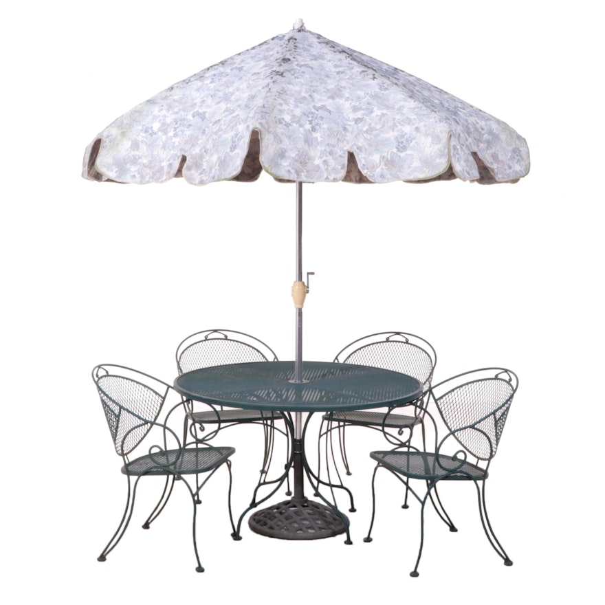 Iron Mesh Patio Dining Set with Umbrella and Base