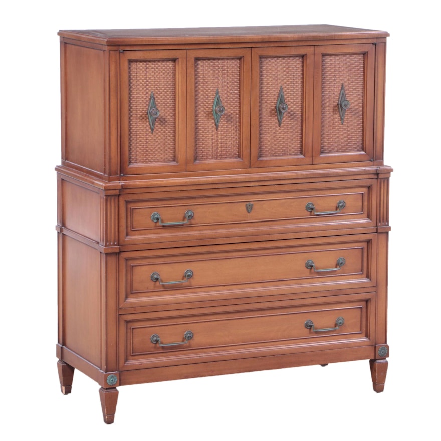 Directoire Style Maple and Caned Partially-Enclosed Five-Drawer Chest