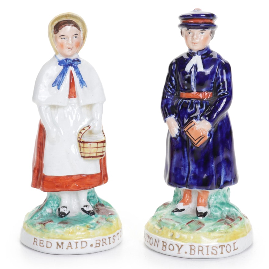 Staffordshire "Red Maid" and "Colston Boy" Figurines