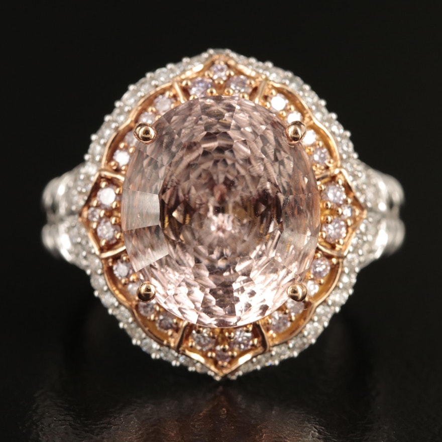 Chromia Jewelry 18K 6.44 CT Morganite and Diamond Ring with Rose Gold Accent