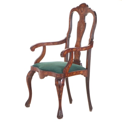 Dutch Walnut and Marquetry Armchair, Late 19th Century