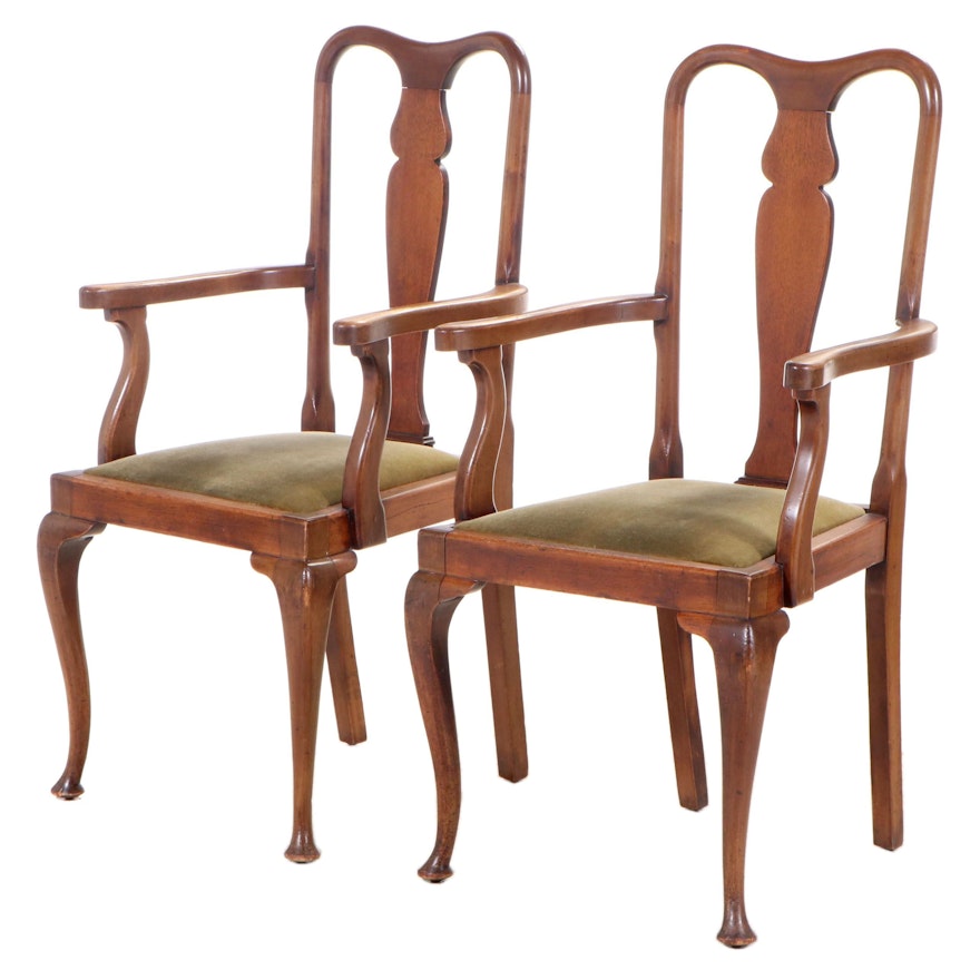 Pair of Queen Anne Style Mahogany Armchairs, Late 19th/Early 20th Century