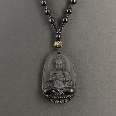 Quan Yin Goddess of Mercy Glass Beaded Necklace