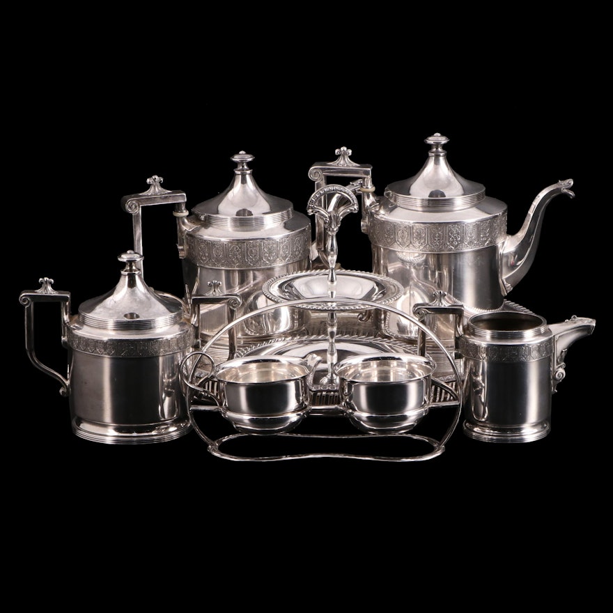 Reed & Barton Silver Plate Coffee and Tea Set With Silver Serveware, 20th C.