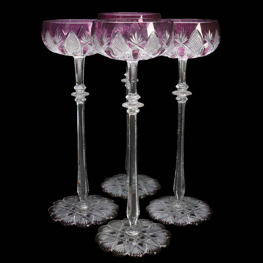 Baccarat "Tsar" Cut-to-Clear Amethyst Crystal Coupes, Vintage