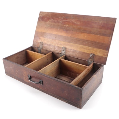 Primitive Hinged Mixed Wood Storage Box