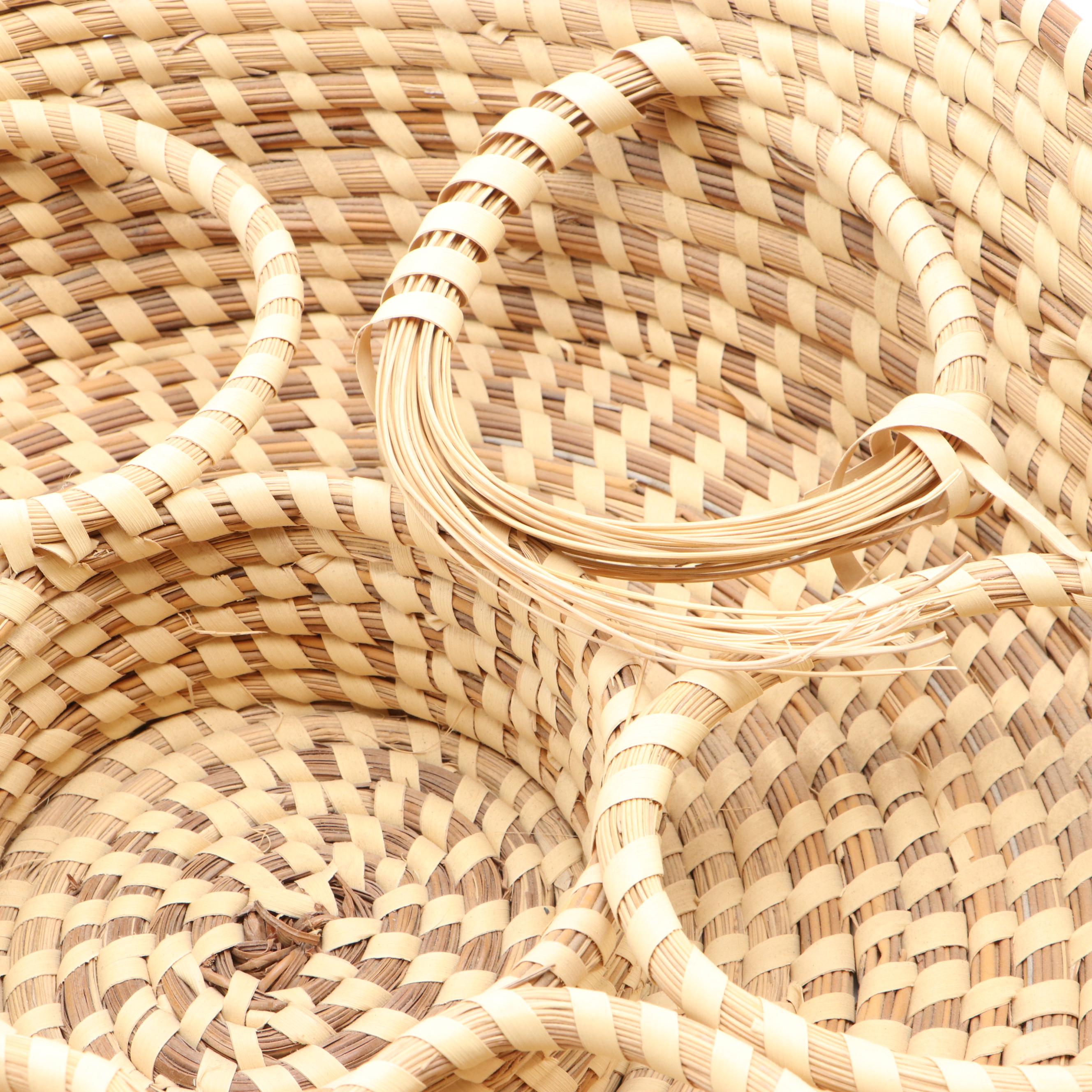 Gullah Geechee Woven Sweetgrass Lidded Baskets and Wine Caddy Basket EBTH