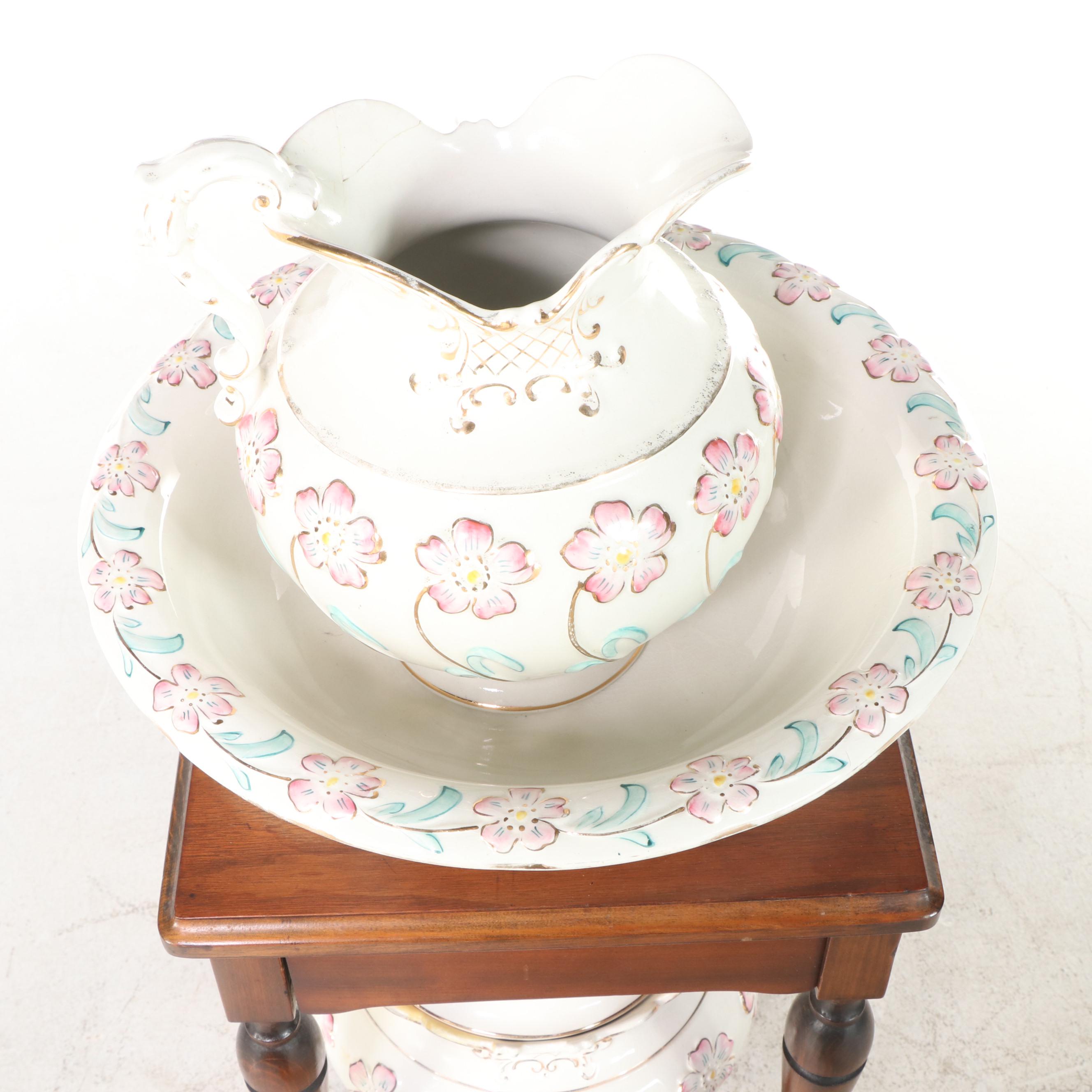 Washstand with Pitcher and Basin Set and Chamber Pot EBTH