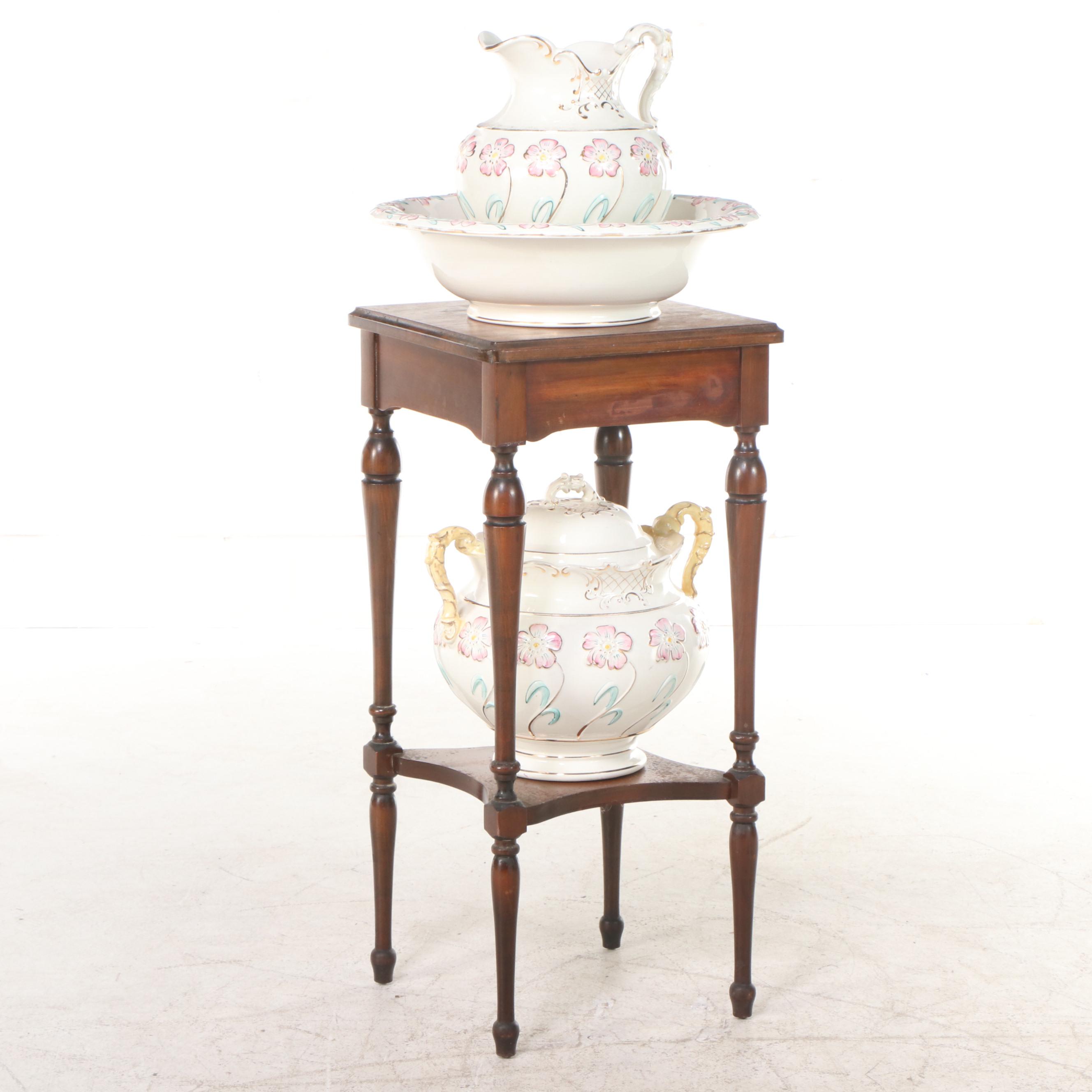 Washstand with Pitcher and Basin Set and Chamber Pot EBTH
