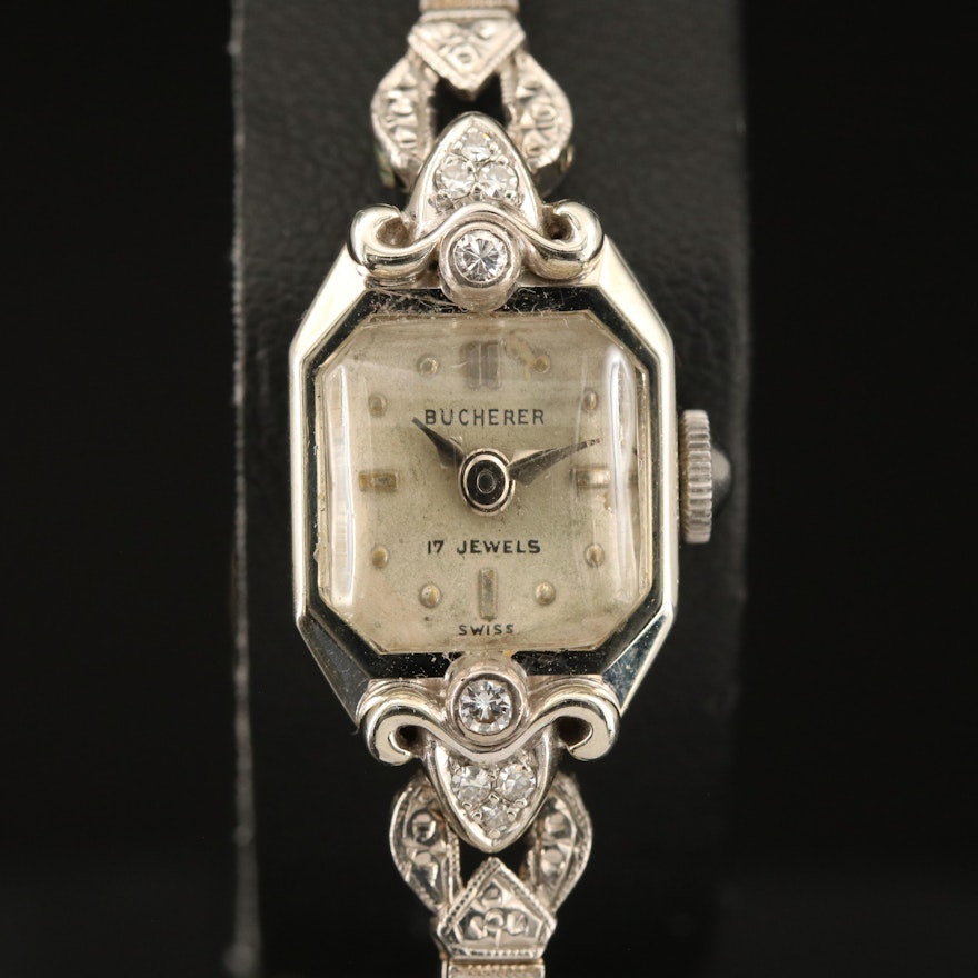 18K Bucherer Palladium and Diamond Wristwatch