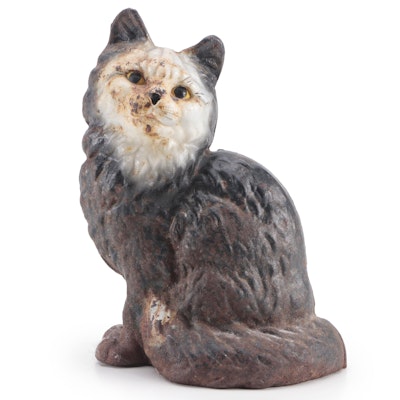 Cold-Painted Cast Metal Seated Cat Doorstop