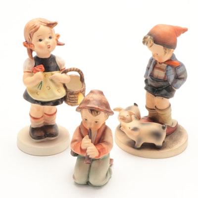 Goebel "Little Tooter" and Other Porcelain Hummel Figurines, Late 20th Century