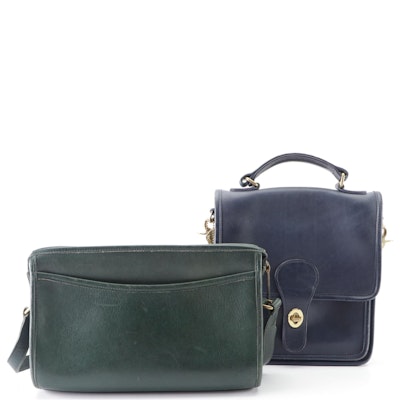Coach Station Bag in Navy Leather and Taylor Bag in Pine Green