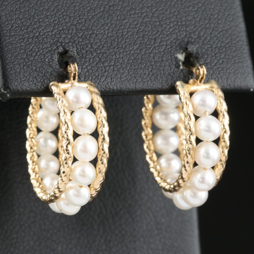 14K Pearl Hoop Earrings