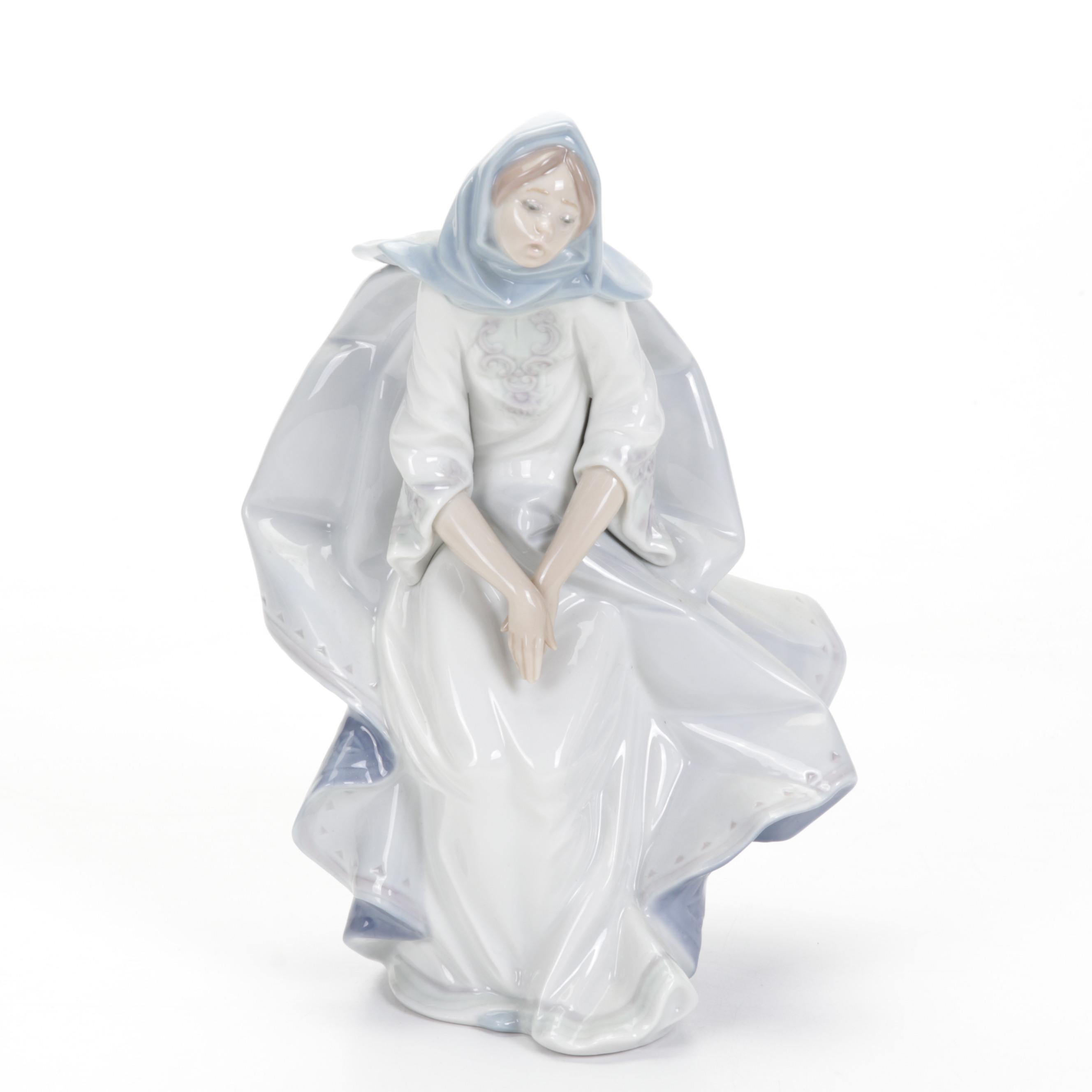 Lladro "Mary" and "Angel Reclining" Porcelain Figurines, Late 20th