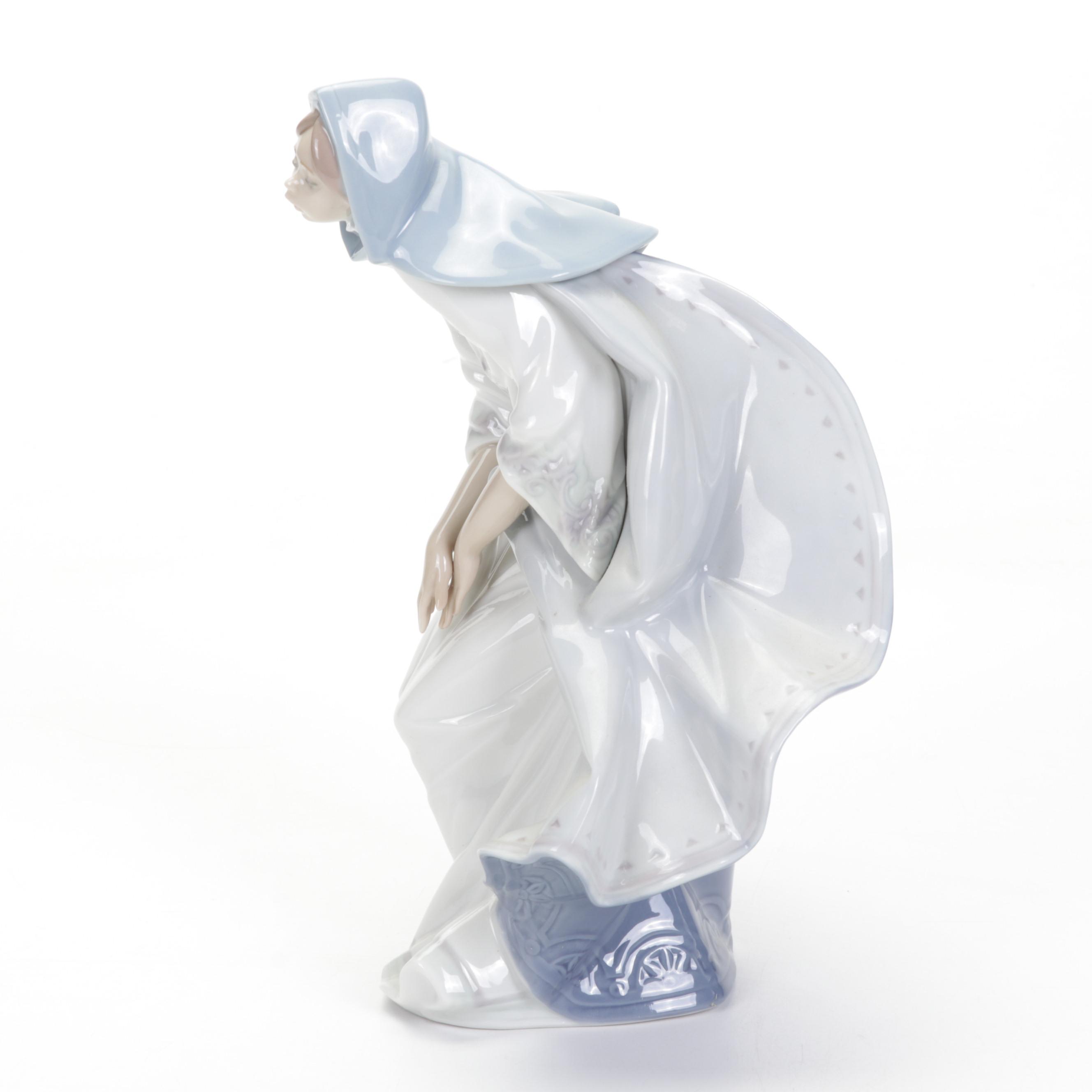 Lladro "Mary" and "Angel Reclining" Porcelain Figurines, Late 20th