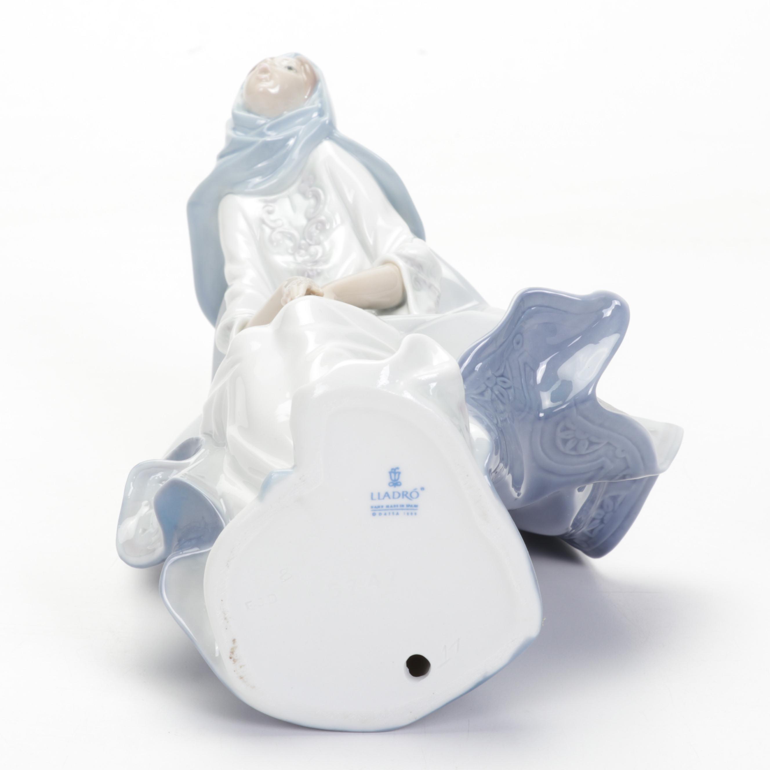 Lladro "Mary" and "Angel Reclining" Porcelain Figurines, Late 20th