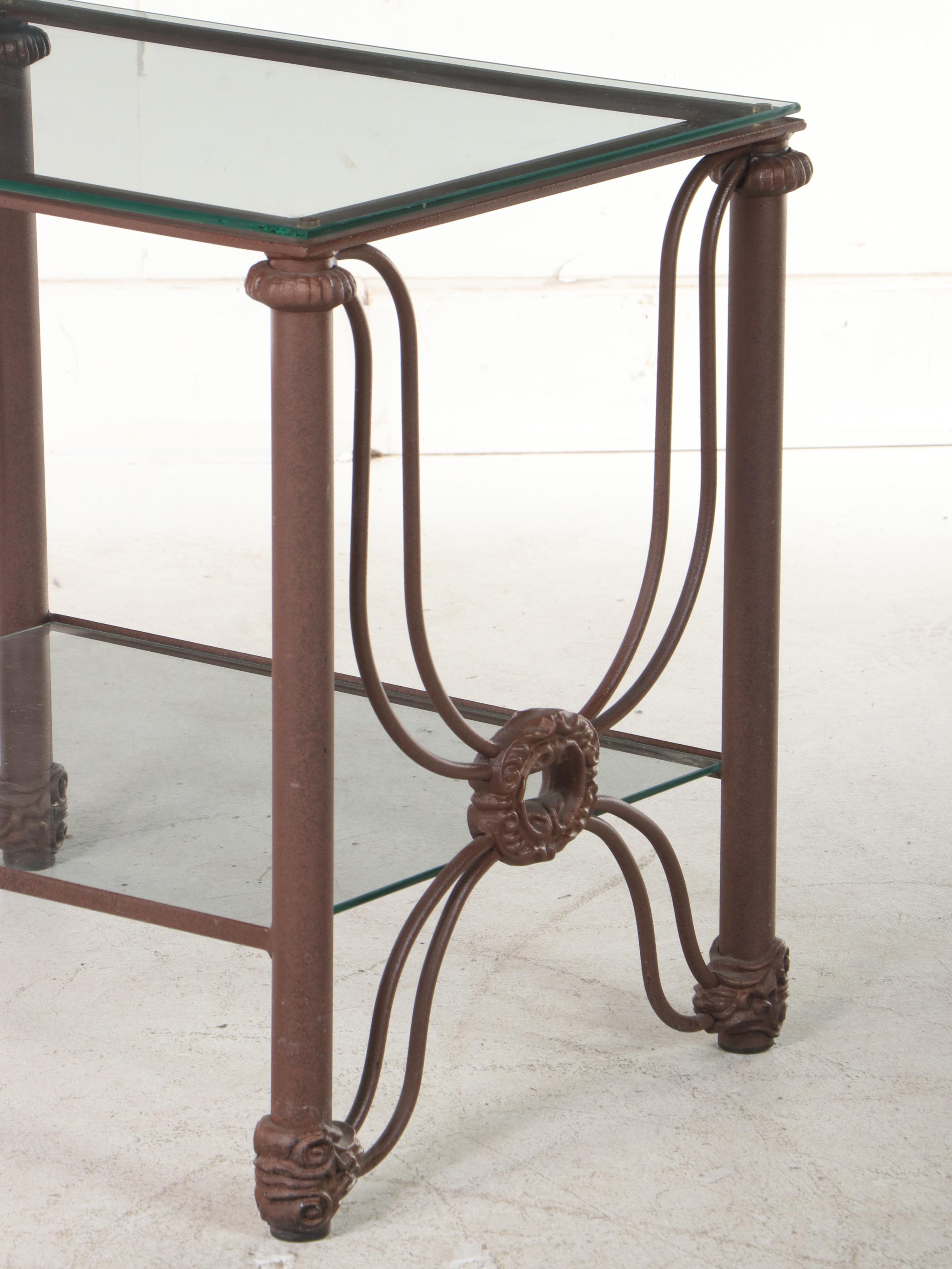 Wrought and Cast Iron End Table with Tiered Glass EBTH