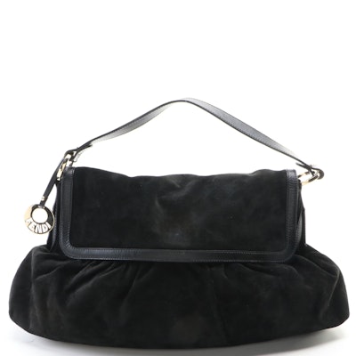 Fendi Shoulder Bag in Black Suede and Leather Trim