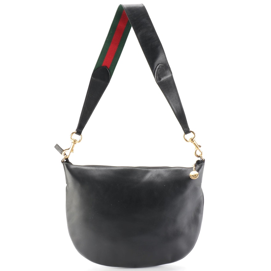 Gucci Web Strap Leather Shoulder Bag