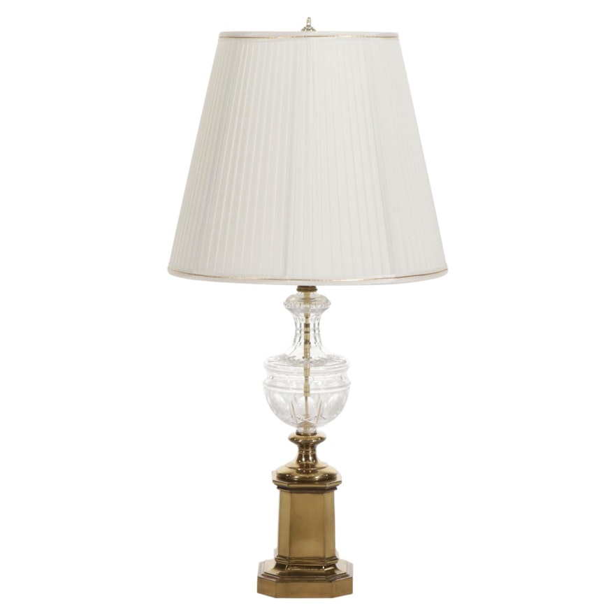 Brass and Glass Table Lamp, Mid-20th Century