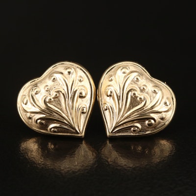 14K Heart Stud Earrings with Scrolled Heart Design