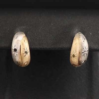 14K J Hoop Earrings with Diamond Cut Details