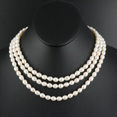 Pearl Triple Strand Necklace with Sterling Clasp