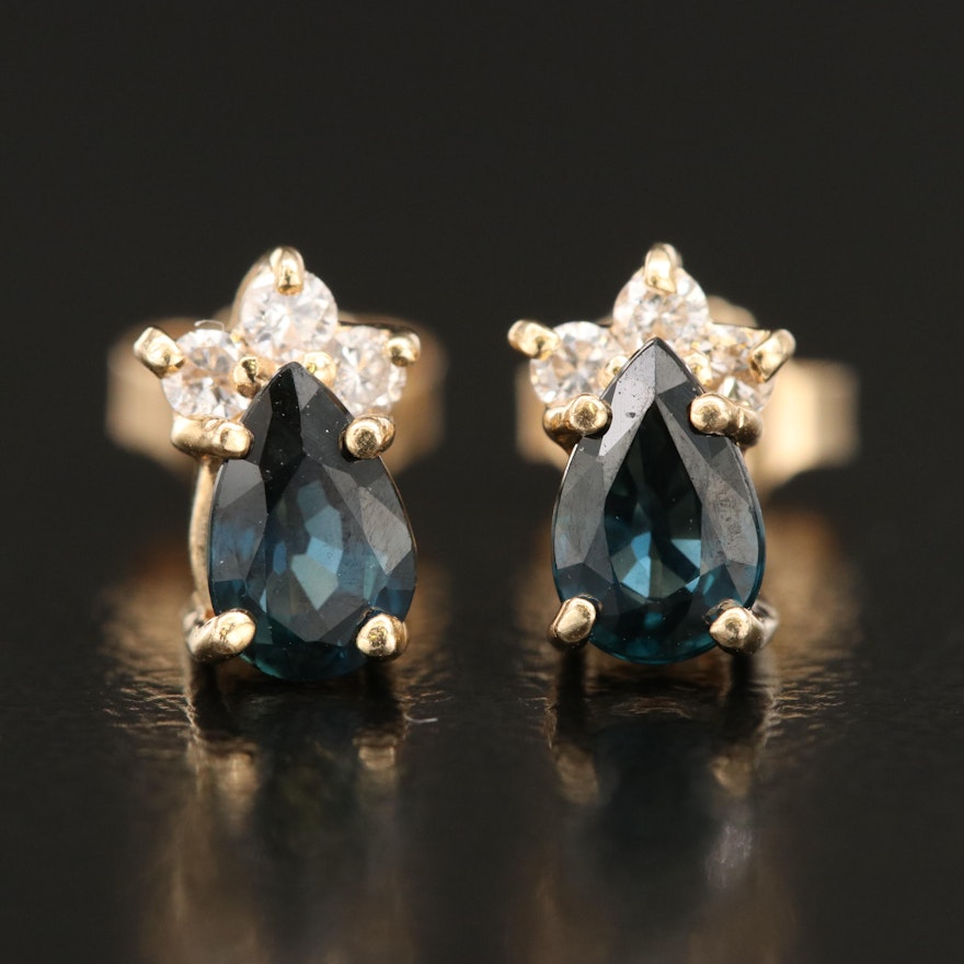 14K Sapphire and Diamond Stud Earrings