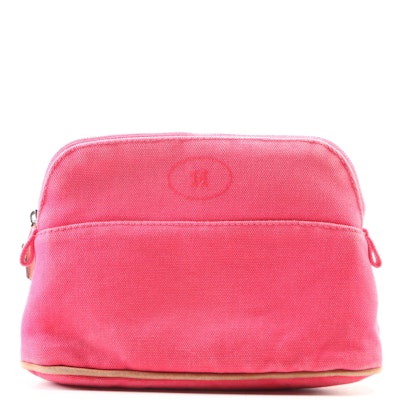 Hermès Bolide Mini Travel Pouch in Dark Pink Cotton Canvas with Leather Trim