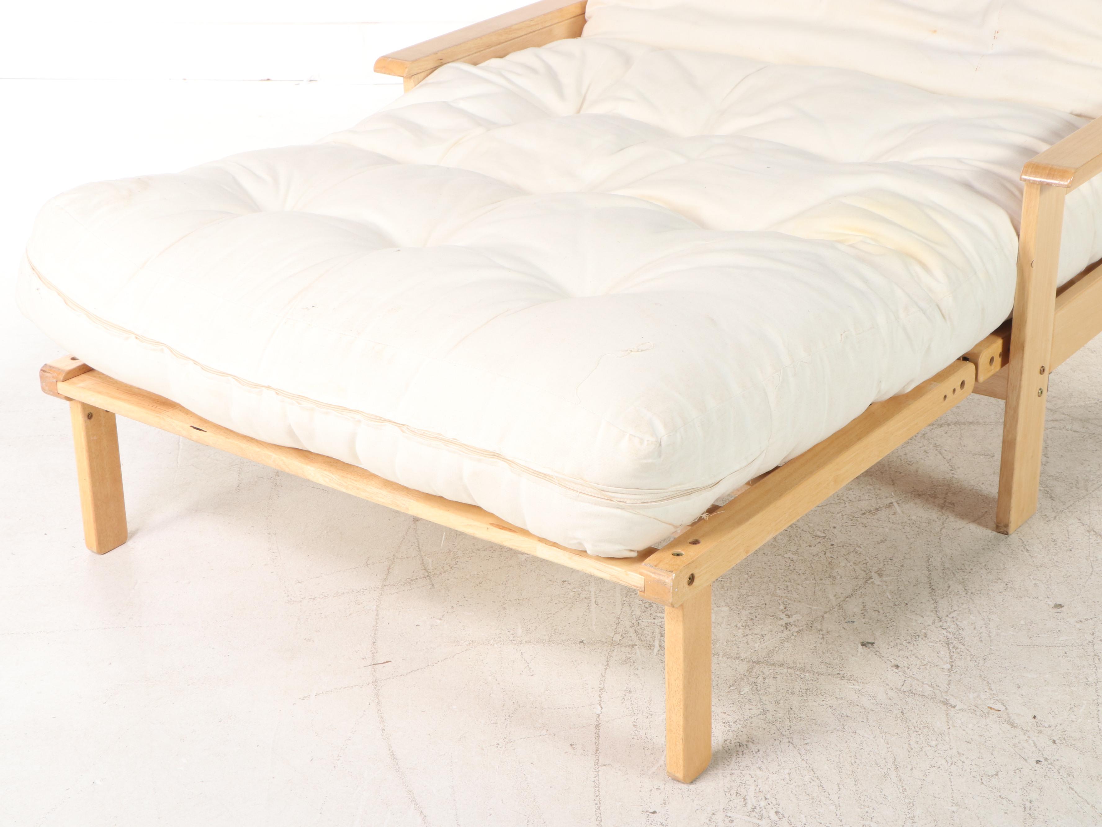 Contemporary Twin Size Wood Futon Lounger with Cushion EBTH