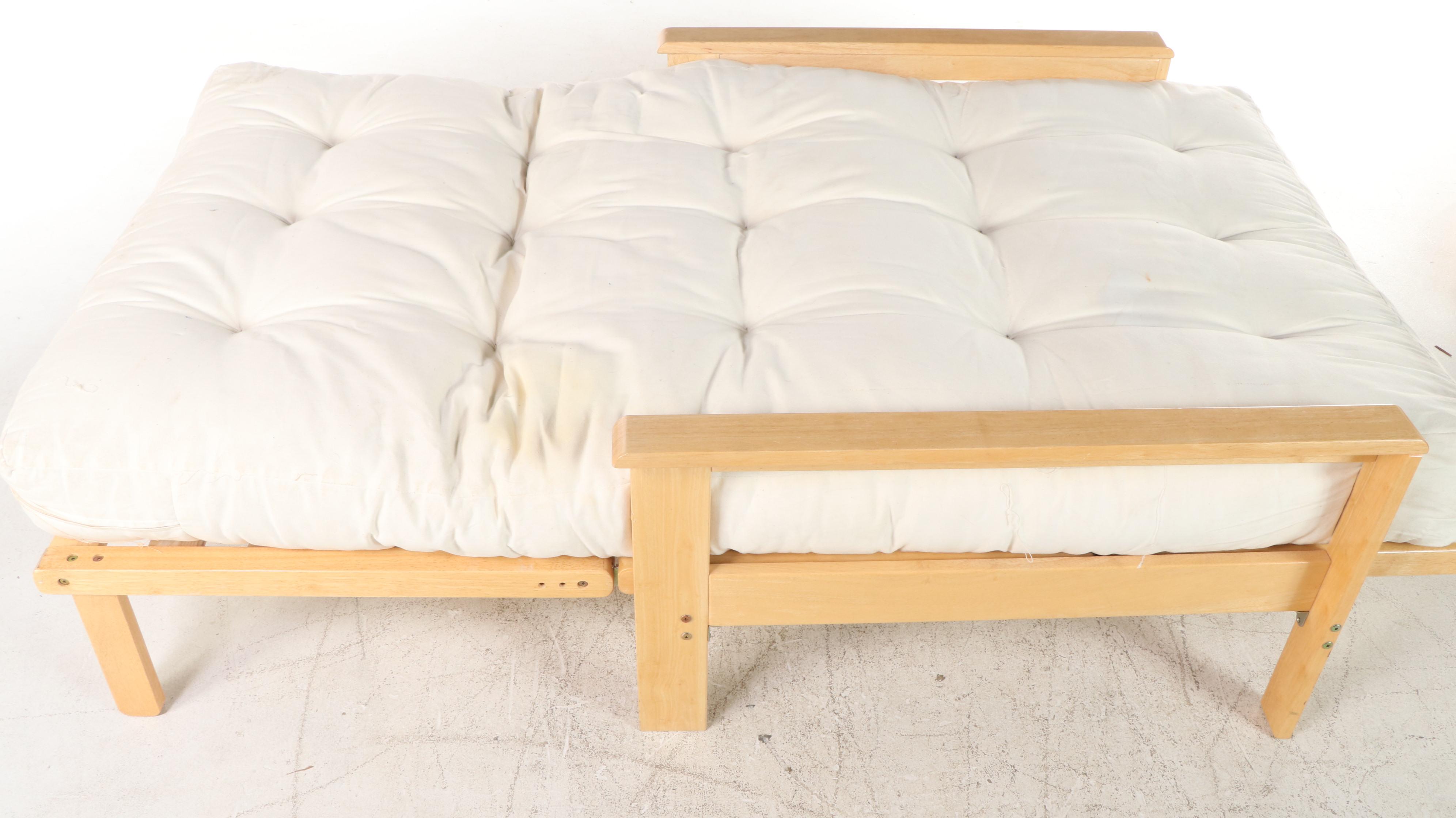 Contemporary Twin Size Wood Futon Lounger with Cushion EBTH