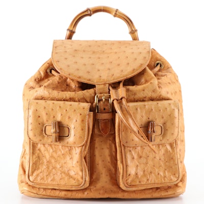 Gucci Bamboo Rucksack Backpack in Ostrich Leather