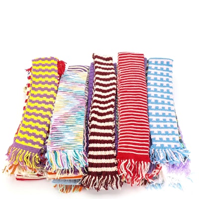 Hand-Knit Scarves in Multicolor Stripes and Solids