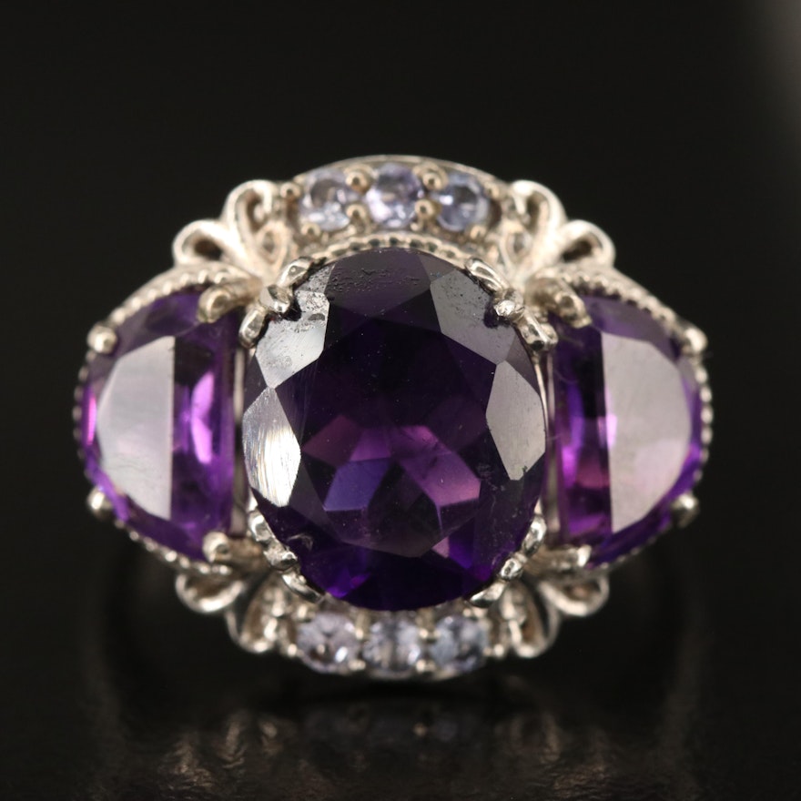 Amethyst and Tanzanite Ring with Bow Accents