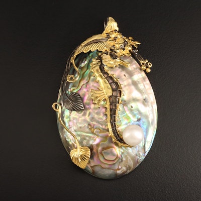 Sterling Pearl, Mother-of-Pearl and Abalone Seahorse Pendant