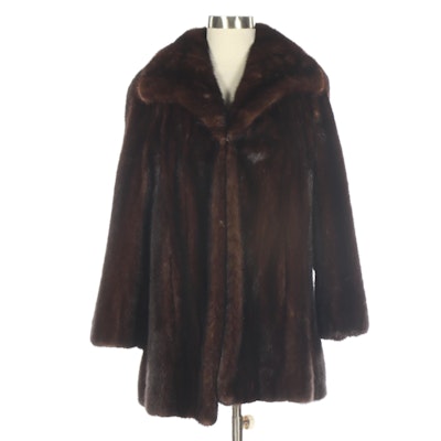 Dark Brown Mink Fur Stroller Coat with Spread Collar by Roselawn Furs